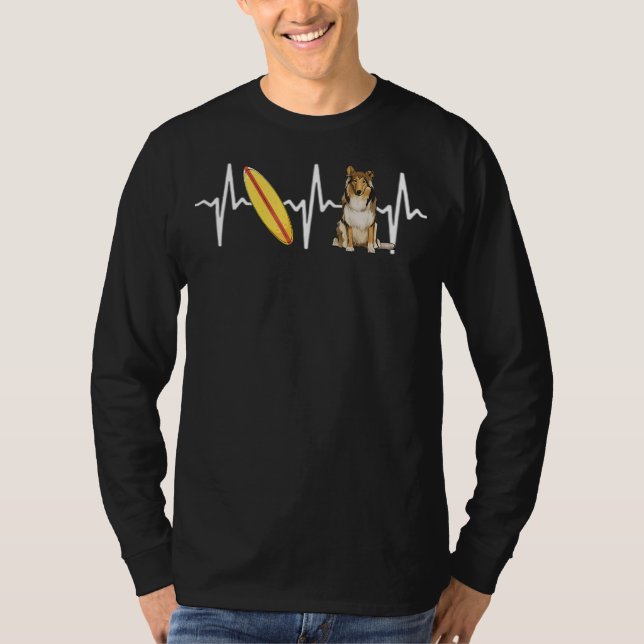Surfing Collie Heartslag Hund T Shirt (Framsida)