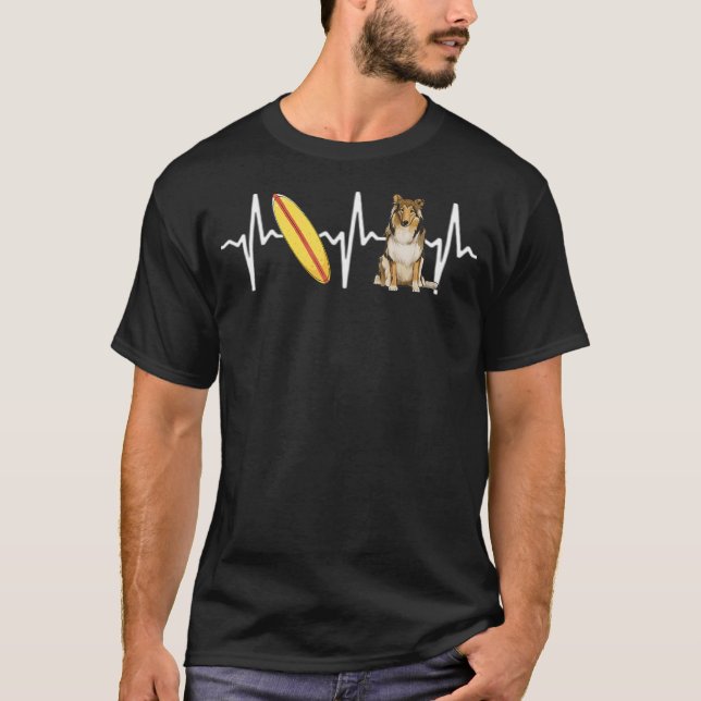 Surfing Collie Heartslag Hund T Shirt (Framsida)