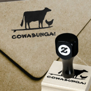 Surfing Cow och Chicken Cowabunga Funny Stämpel
