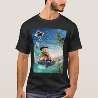Surfing Cowboy Cat Riding Shark T Shirt