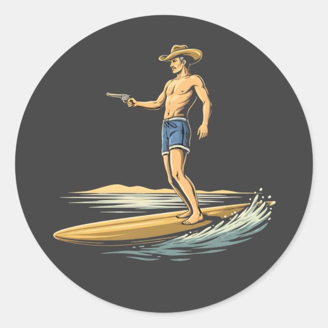 Surfing Cowboy Runt Klistermärke (Framsida)