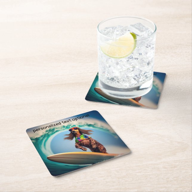 Surfing Dachshund Drink Coasters Underlägg Papper Kvadrat (Insitu)