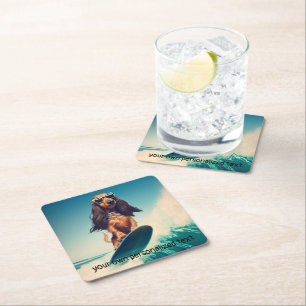 Surfing Dachshund Drink Coasters Underlägg Papper Kvadrat