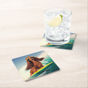 Surfing Dachshund Drink Coasters Underlägg Papper Kvadrat