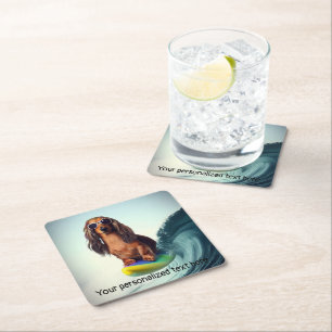 Surfing Dachshund Drink Coasters Underlägg Papper Kvadrat