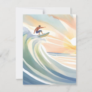 Surfing Dagar Oceanvåg Surf Akvarell Vykort