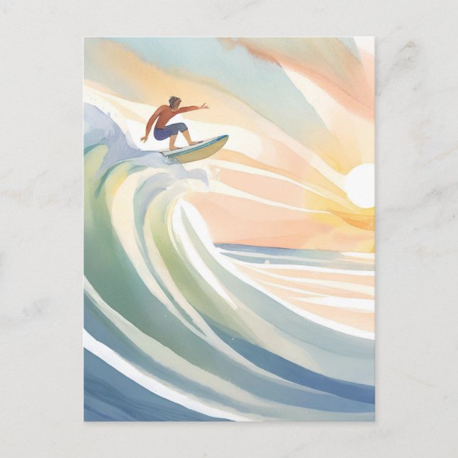 Surfing Dagar | Oceanvåg Surf Akvarell Vykort (Framsida)