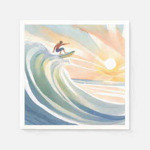 Surfing Days   Ocean Wave Surf Vattenfärg Pappersservett