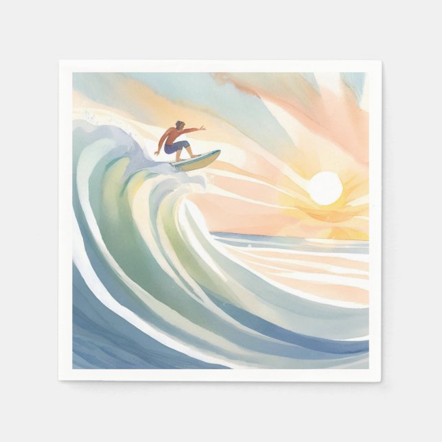 Surfing Days | Ocean Wave Surf Vattenfärg Pappersservett (Framsidan)