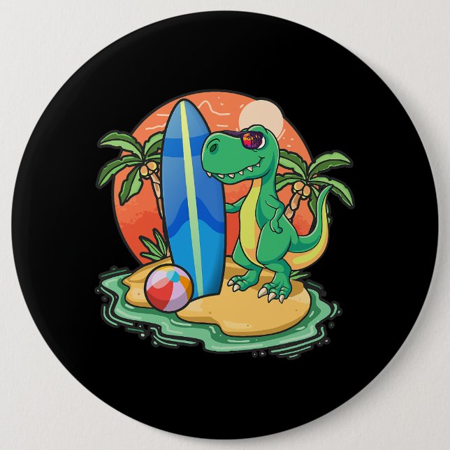 Surfing Dinosaur Funny Beach Vacation Animal Graph Knapp (Framsida)