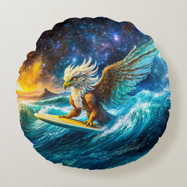 Surfing Eagle-design efter Rik AMeN Gill Rund Kudde (Framsidan)