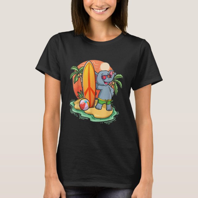 Surfing Elephant  Beach Vacation Animal Graphic T Shirt (Framsida)
