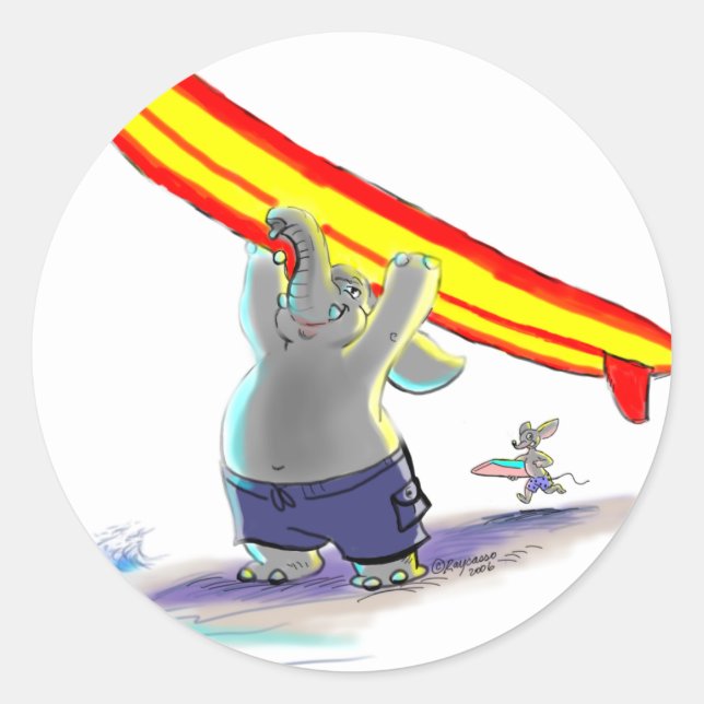 SUrFiNg eLePhAnt Runt Klistermärke (Framsida)