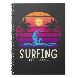 Surfing Est. 2025 Surfa för Vacay-läge för Retro-V Anteckningsbok