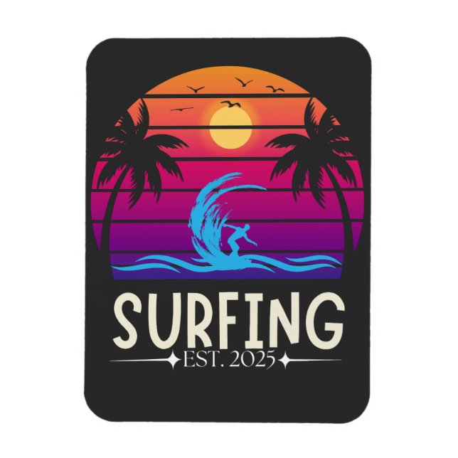 Surfing Est. 2025 Surfa för Vacay-läge för Retro-V Magnet (Vertikal)