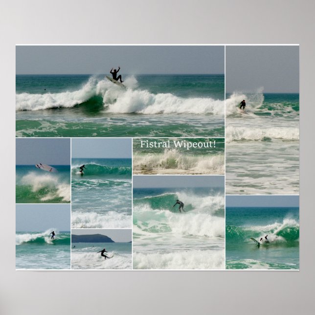 Surfing Fistral Newquay Cornwall Wipeout Poster (Framsidan)