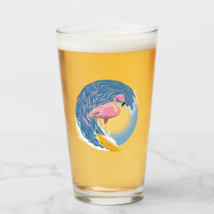 Surfing Flamingo Graphic Illustration Glaskopp