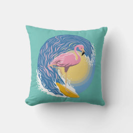 Surfing Flamingo Graphic Illustration Kudde