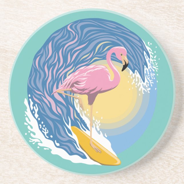 Surfing Flamingo Graphic Illustration Underlägg (Framsidan)