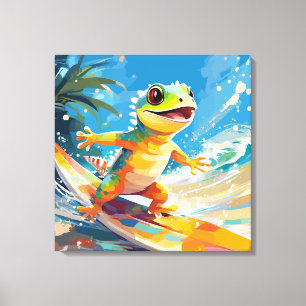 Surfing Gecko Riding the Vågar Canvastryck