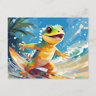 Surfing Gecko Riding the Vågar Helg Vykort