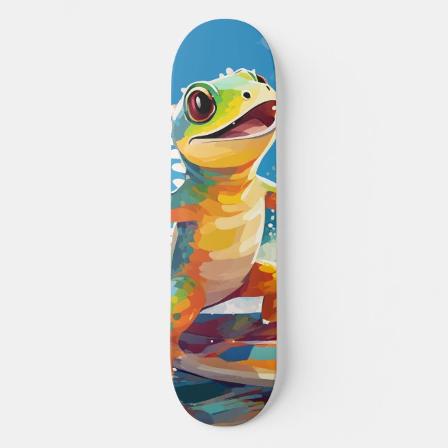 Surfing Gecko Riding the Vågar Mini Skateboard Bräda 18,5 Cm (Framsida)