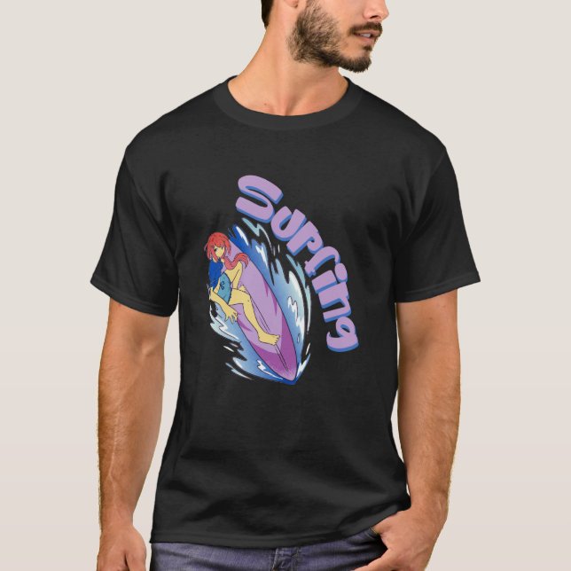 Surfing Girl Ocean Waves Surfboard Surfer T Shirt (Framsida)