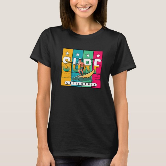 Surfing Guy Cali Beacher Surfa California Surfer B T Shirt (Framsida)