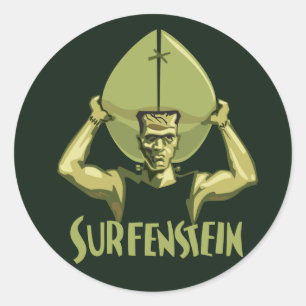 Surfing Halloween Frankenstein Runt Klistermärke