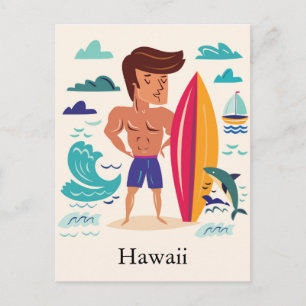 Surfing Hawaii Anpassat Namn Vykort