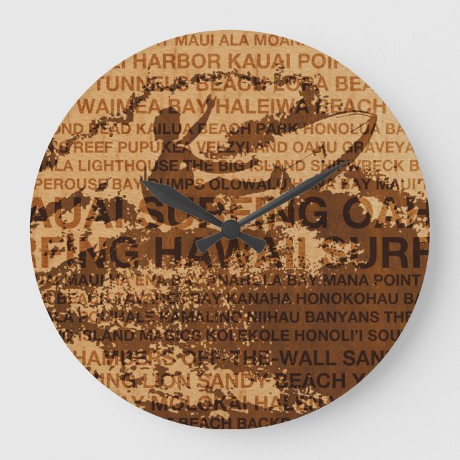 Surfing Hawaii Cutback Faux Wood Clock Stor Klocka (Framsida)