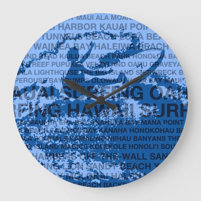 Surfing Hawaii Cutback Hawaiian Clock Stor Klocka (Framsida)