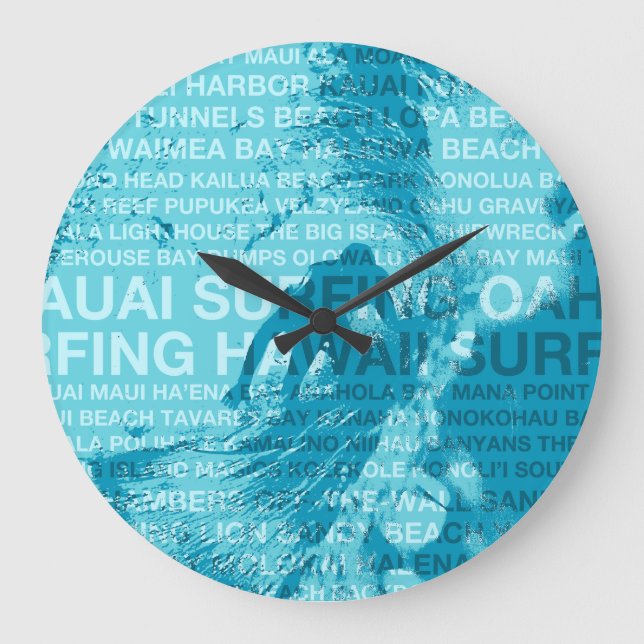 Surfing Hawaii Grönt Room Hawaiian Clock Stor Klocka (Framsida)