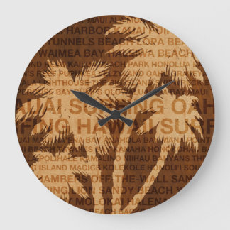 Surfing Hawaii Handflatan Träd Faux Wood Clock Stor Klocka