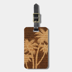 Surfing Hawaii Handflatan Träd Faux Wood Luggage T Bagagebricka