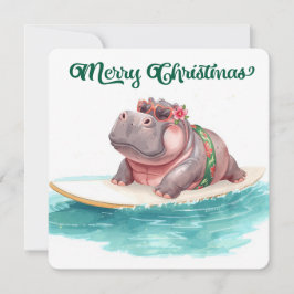 Surfing Hippo Bikini Christmas  Julkort