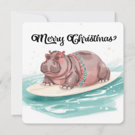 Surfing Hippo Bikini Christmas  Julkort