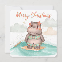 Surfing Hippo Bikini Christmas  Julkort