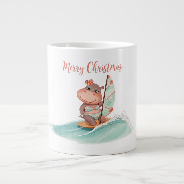 Surfing Hippo Bikini Christmas  Jumbo Mugg (Framsidan)