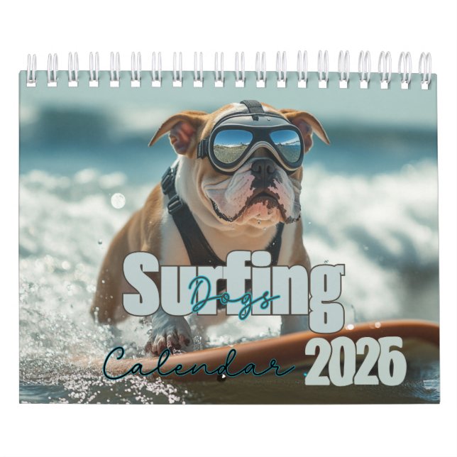 Surfing Hund Calendar, 2025 Calendar, Hund Kalender (Omslag)