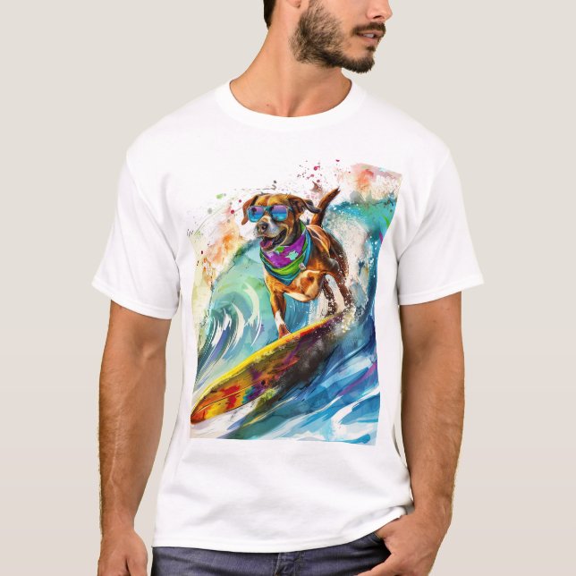 Surfing Hund - Roligt Beach Valp Illustration T Shirt (Framsida)