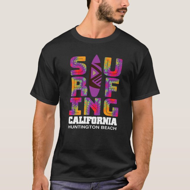 Surfing Huntington Beach California Surfa Cali Bea T Shirt (Framsida)