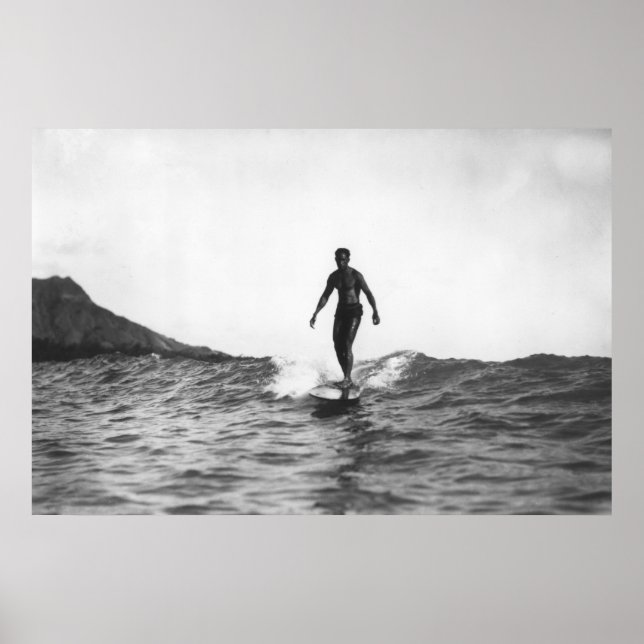 Surfing i Honolulu Hawaii Longboard Surfer Poster (Framsidan)