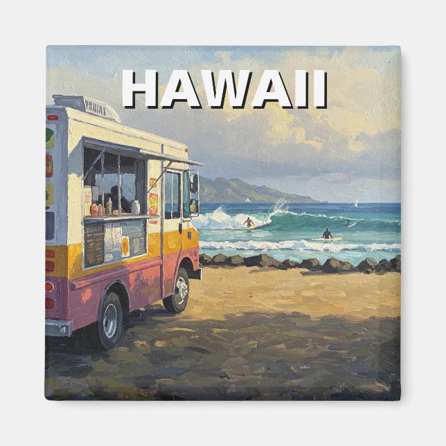 Surfing in Hawaii Food Lastbil Magnet (Framsidan)