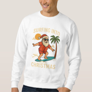 Surfing Into Christmas Tropisk Santa Beach T-Shi Lång Ärmad Tröja