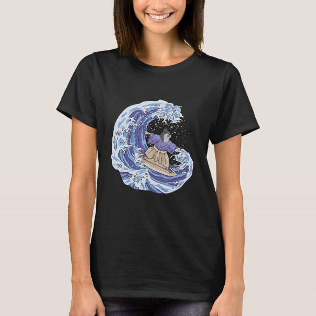 Surfing Japan Samuraj Katt Vintage Surfbräda T Shirt (Framsida)