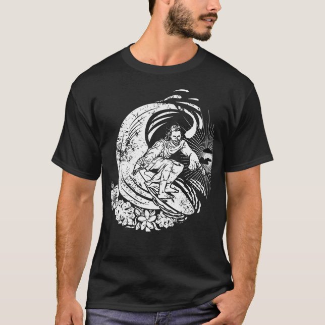 Surfing Jesus Vintage Distress T Shirt (Framsida)