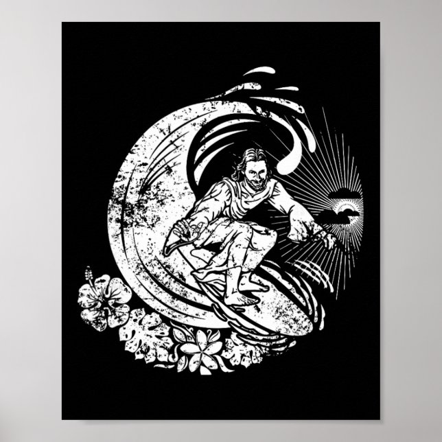 Surfing Jesus Vintage Distressed  Poster (Framsidan)