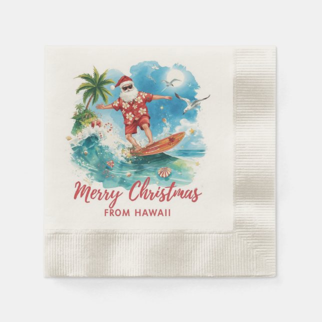Surfing jul i Hawaii med jultomten  Pappersservett (Framsidan)