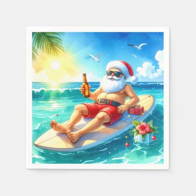 Surfing jul i Hawaii med jultomten  Pappersservett (Framsidan)